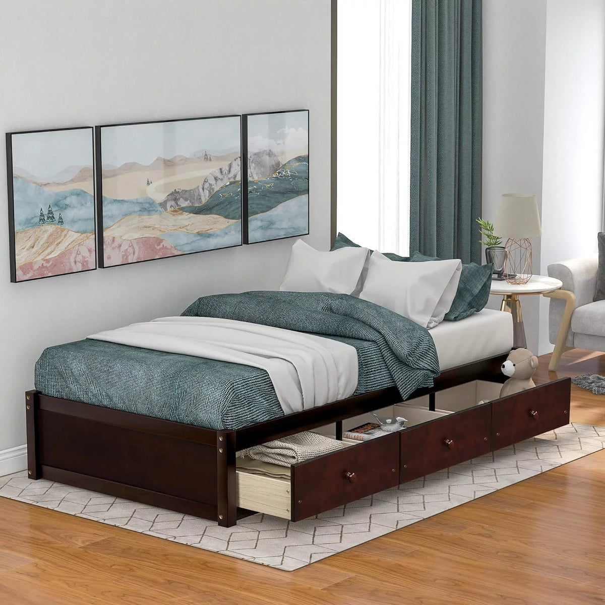 Cherry Wood Storage Bed with 3 Drawers R75052