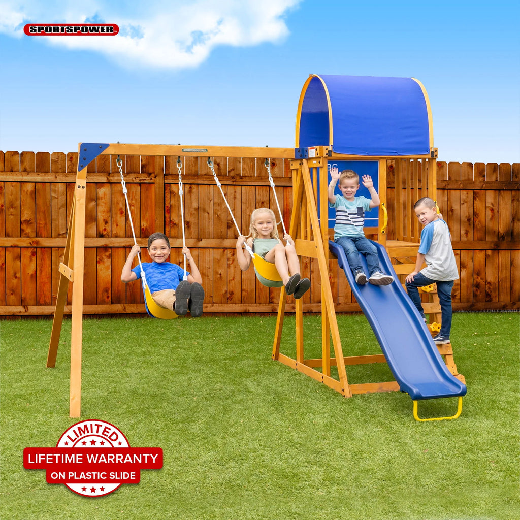 Wooden Swing Set with Double A-Frame and Slide N790489