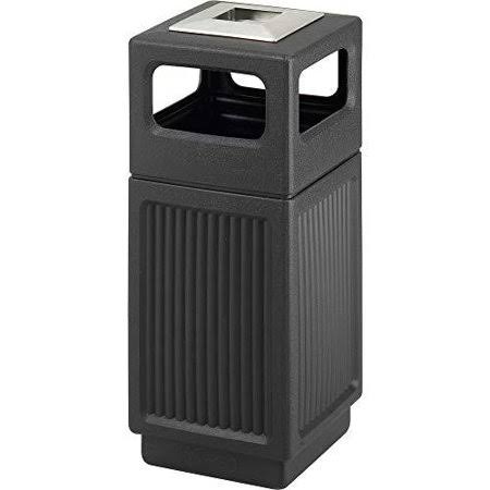 Black 15 Gallon Recessed Panel Trash Can with Ash Urn K707