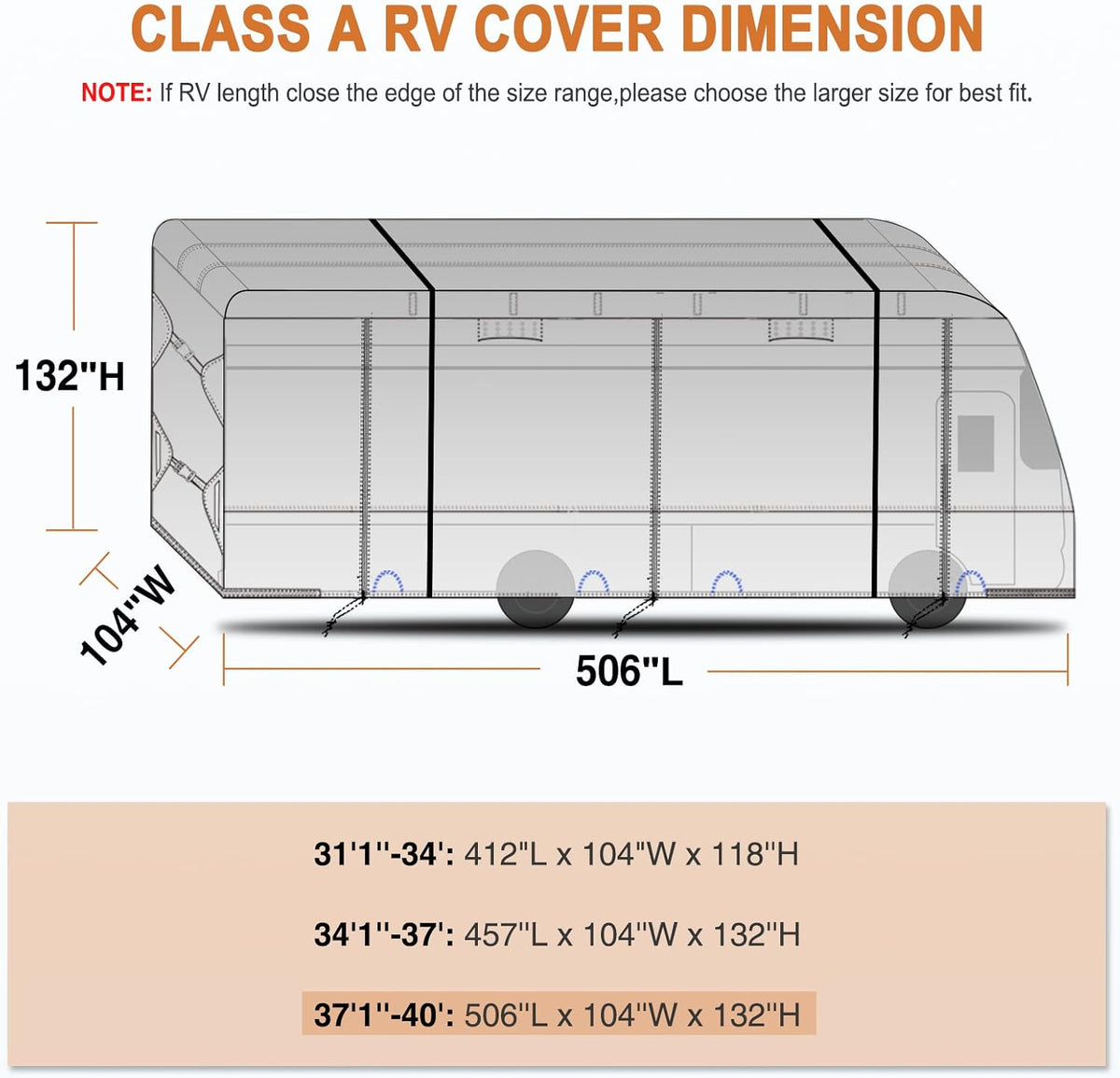 5 Layers Heavy Duty RV Cover for 38'-42' Motorhome F56053