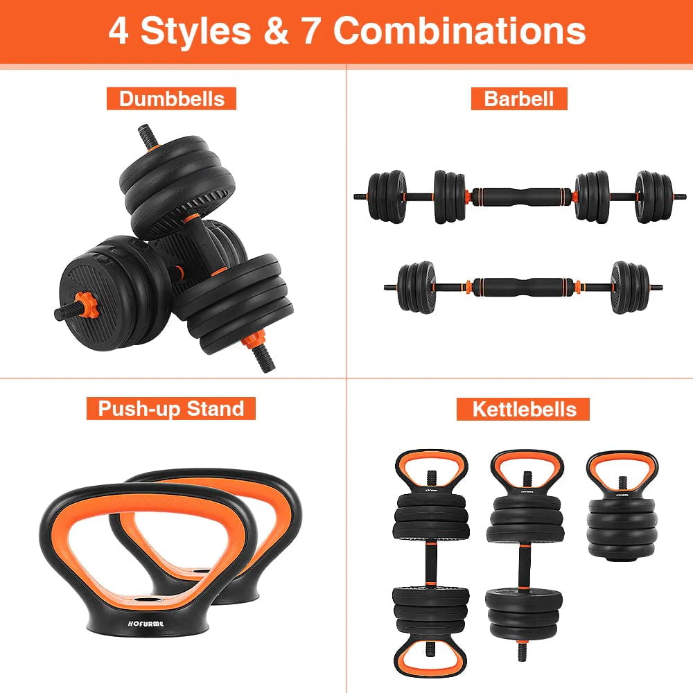 Adjustable 77lb 4-in-1 Dumbbell Barbell Kettlebell Set J40122