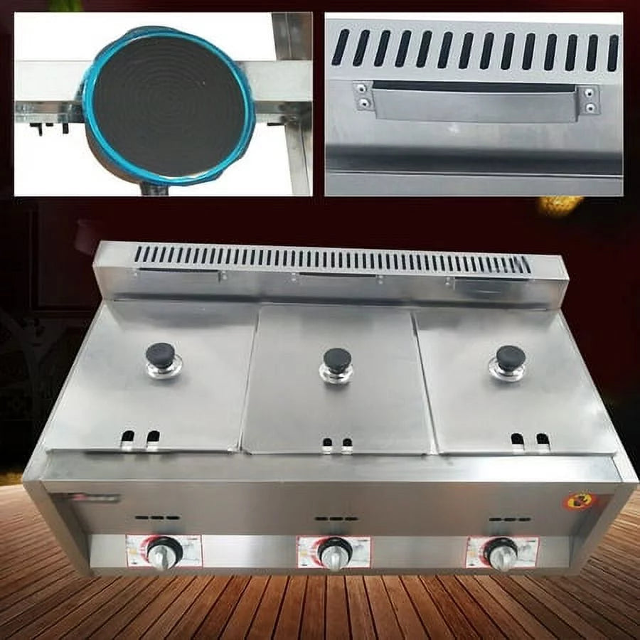 Commercial Propane Deep Fryer Countertop 18L Gas Fryer 3 Pan W3456