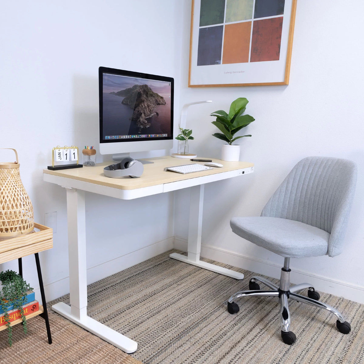 Height Adjustable Sit-Stand Desk with Drawer USB Hub Q989091
