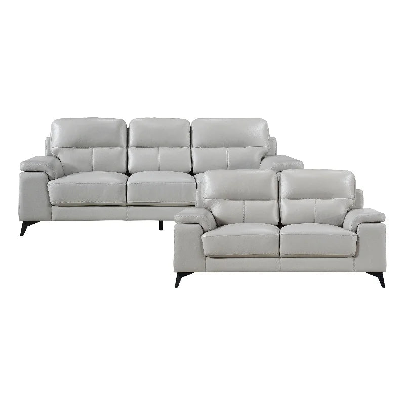 Silver Gray Leather 2-Piece Upholstered Sofa Set U483