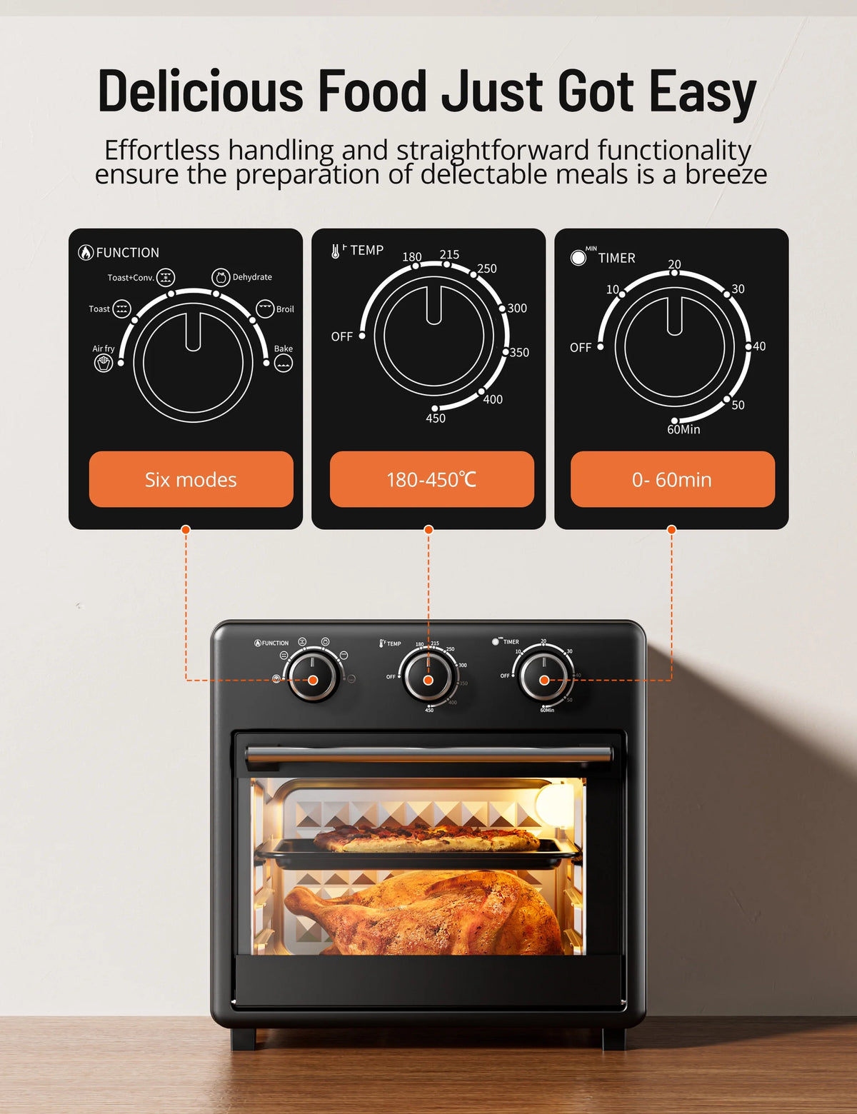 17QT Large Capacity 6-in-1 Air Fryer Toaster Oven F49235