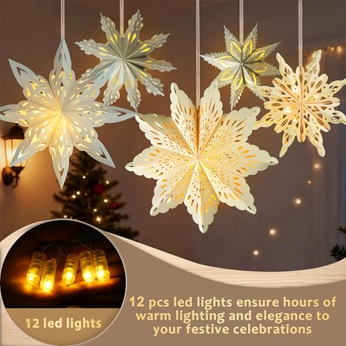 18Pcs 3D Paper Snowflake Lanterns with LED Lights M6706