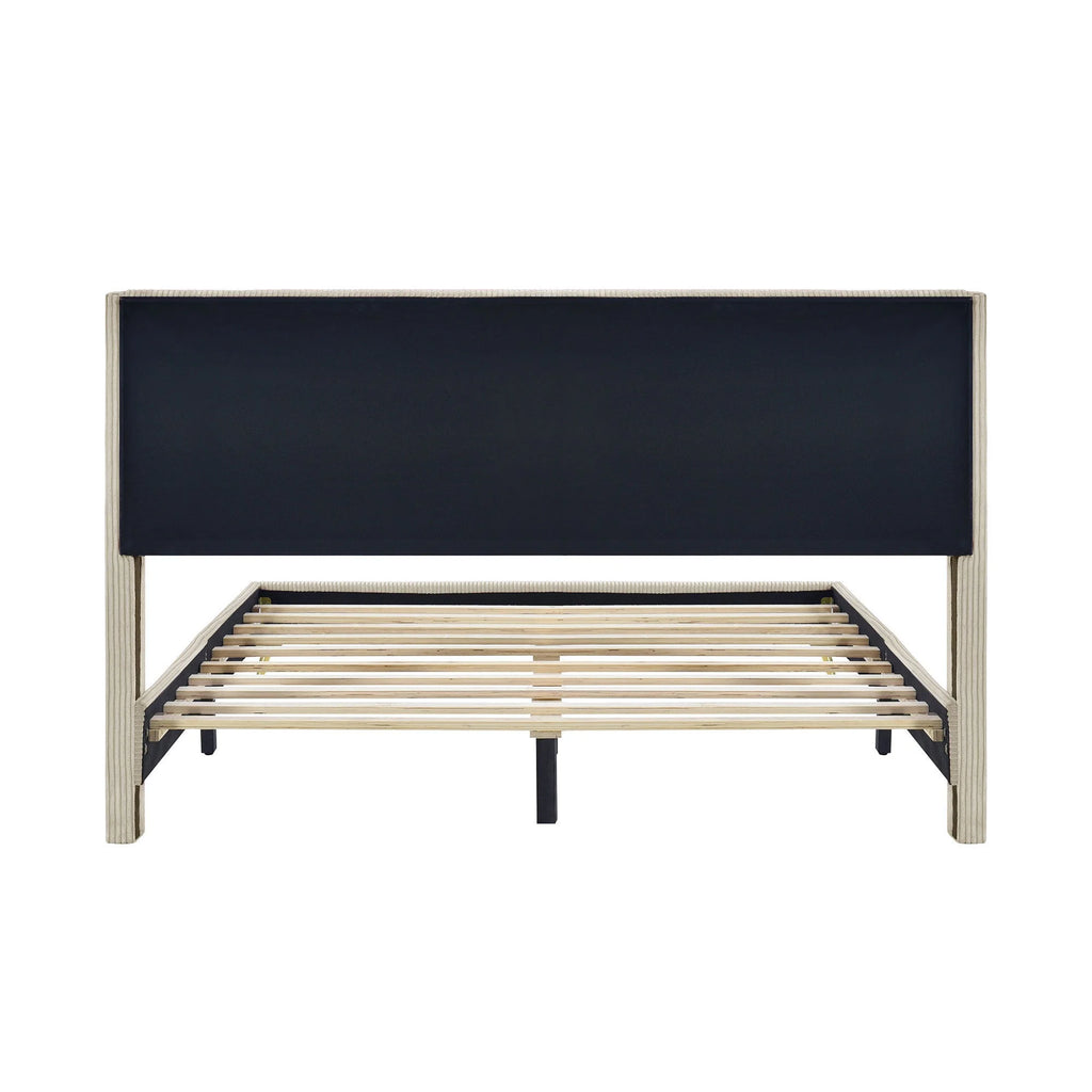 Queen Size Beige Corduroy Platform Bed with Metal Legs S931567