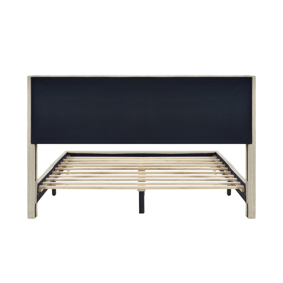 Queen Size Beige Corduroy Platform Bed with Metal Legs S931567