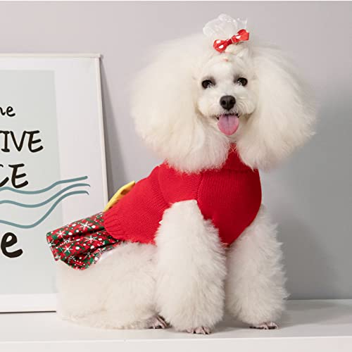 Christmas Dog Sweater Dress Turtleneck with Bowtie S4425