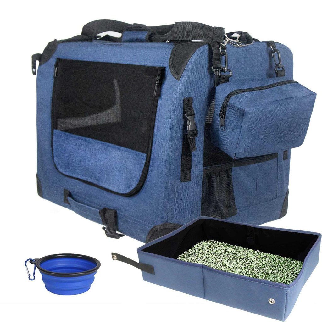 Large Soft-Sided Portable Cat Carrier with Litter Box and Bowl W336