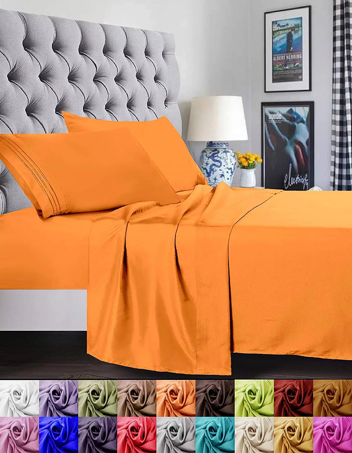 Super Soft Microfiber Bed Sheet Set with 14-inch Deep Pockets Full Orange P74751
