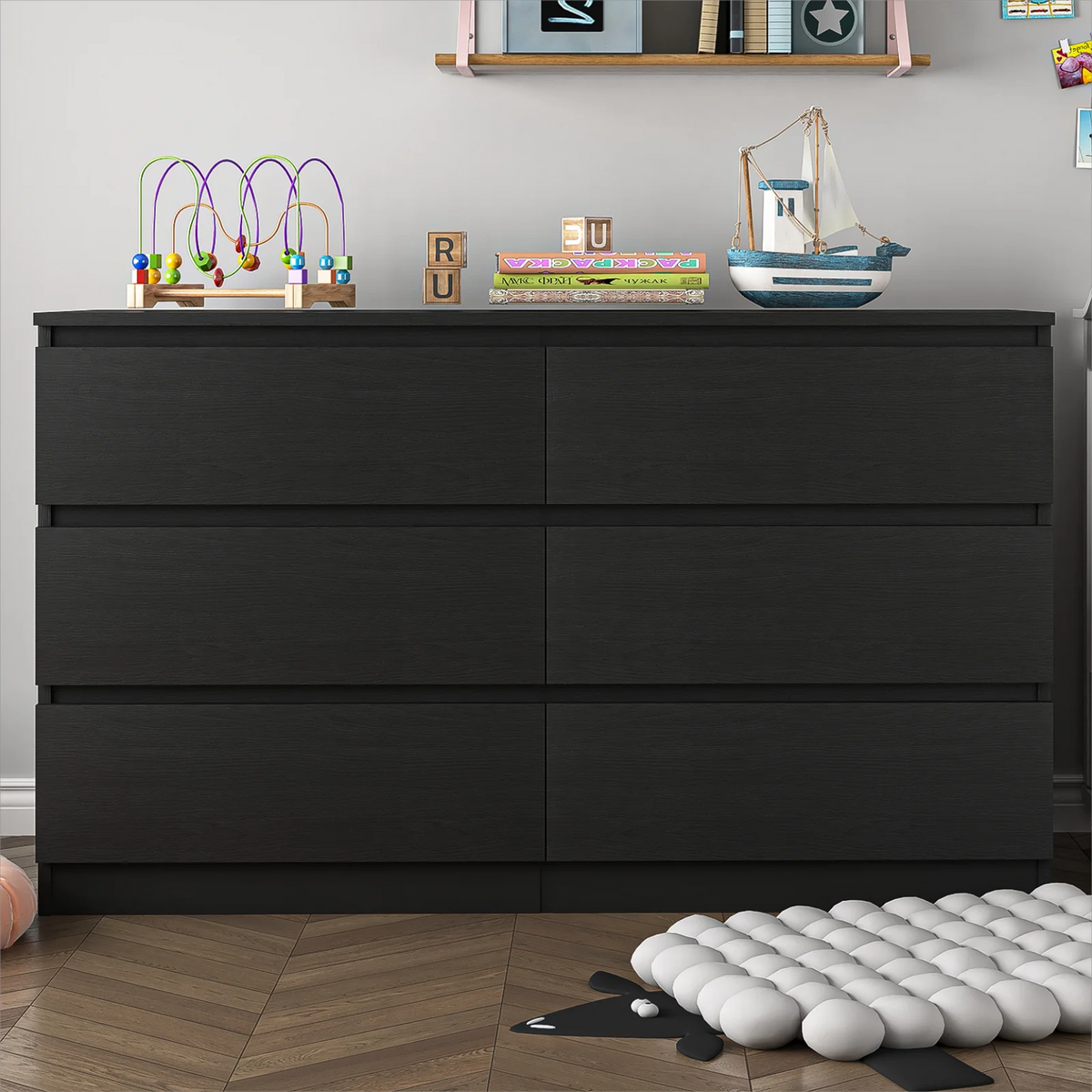 White Wood 6 Drawer Dresser C3447