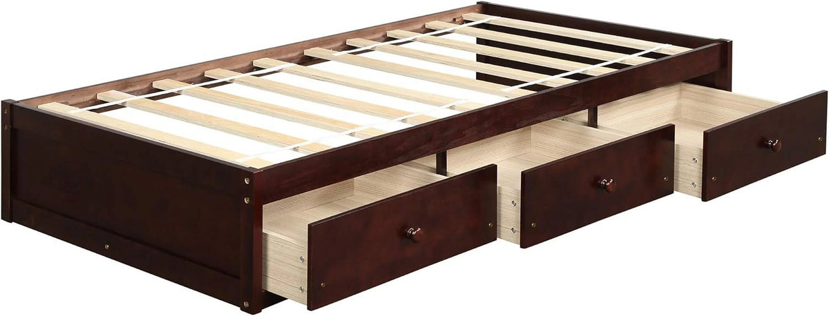 Cherry Wood Storage Bed with 3 Drawers R75052