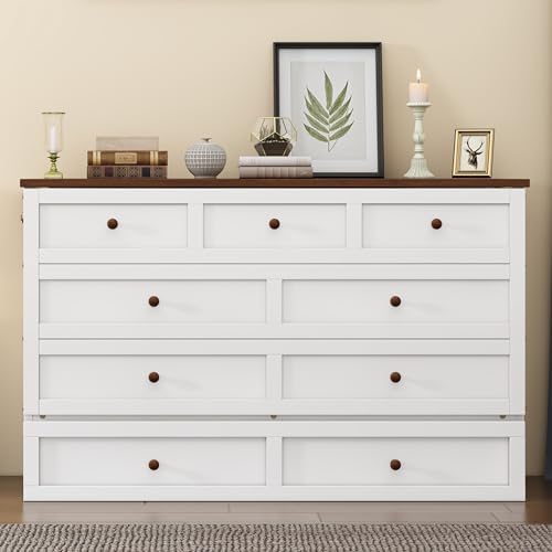 Queen Size White Murphy Bed Cabinet with Charging Station & Storage Drawer V2416