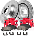 Rear Powder Coated Red Calipers 5 Lug Rotors Ceramic Pads Kit W21195