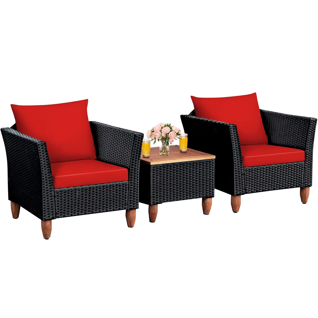 3 Pc Outdoor Patio Rattan Furniture Set Cushioned Sofa Q806