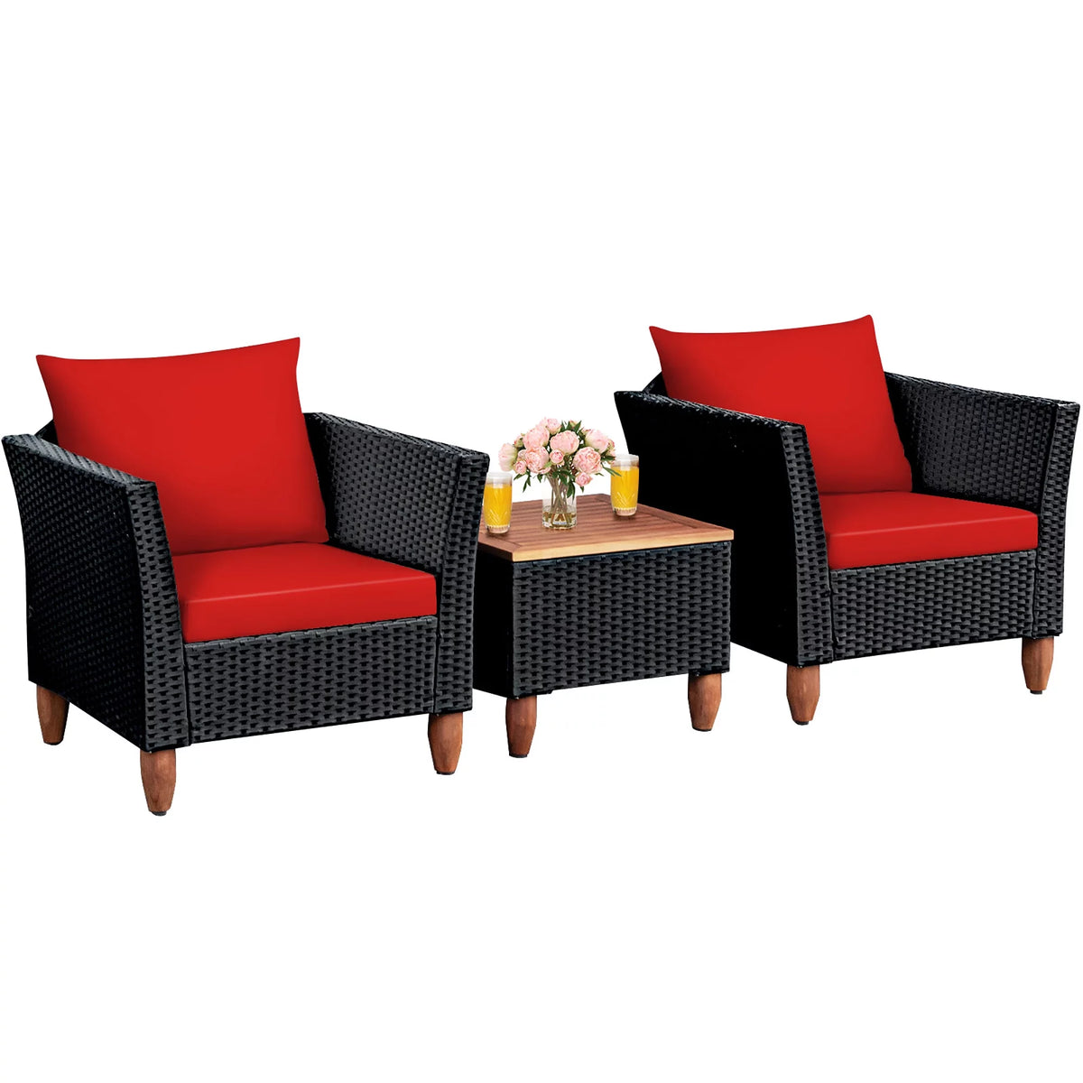3 Pc Outdoor Patio Rattan Furniture Set Cushioned Sofa Q806