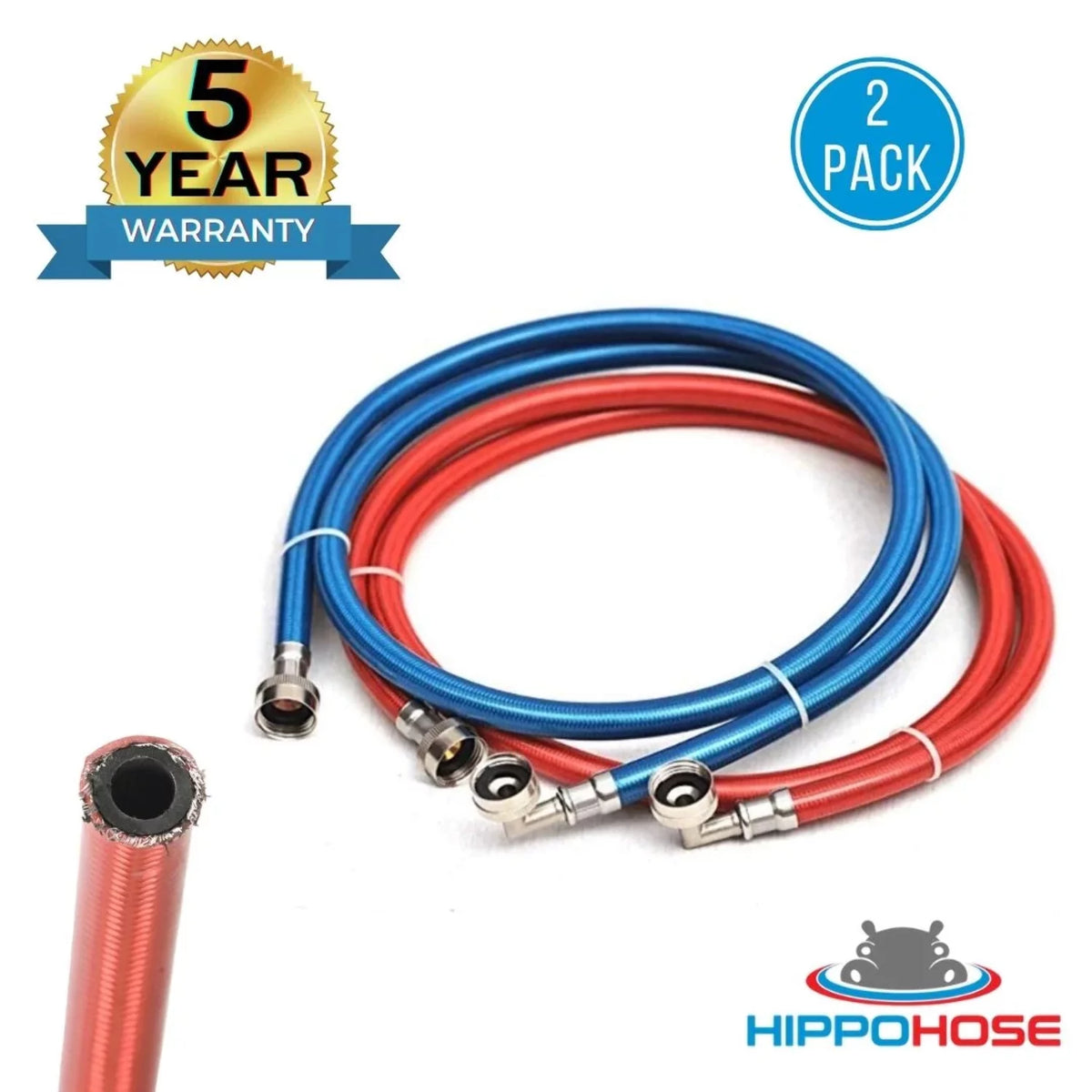 Stainless Steel Braided Washing Machine Hoses 6 ft 2 Pack M355