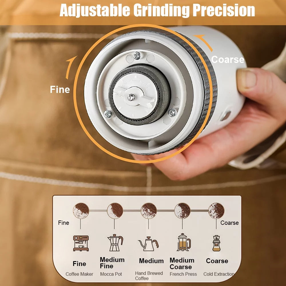 Portable Electric Burr Coffee Grinder, Ceramic Grinding Core, Adjustable, USB Rechargeable X878