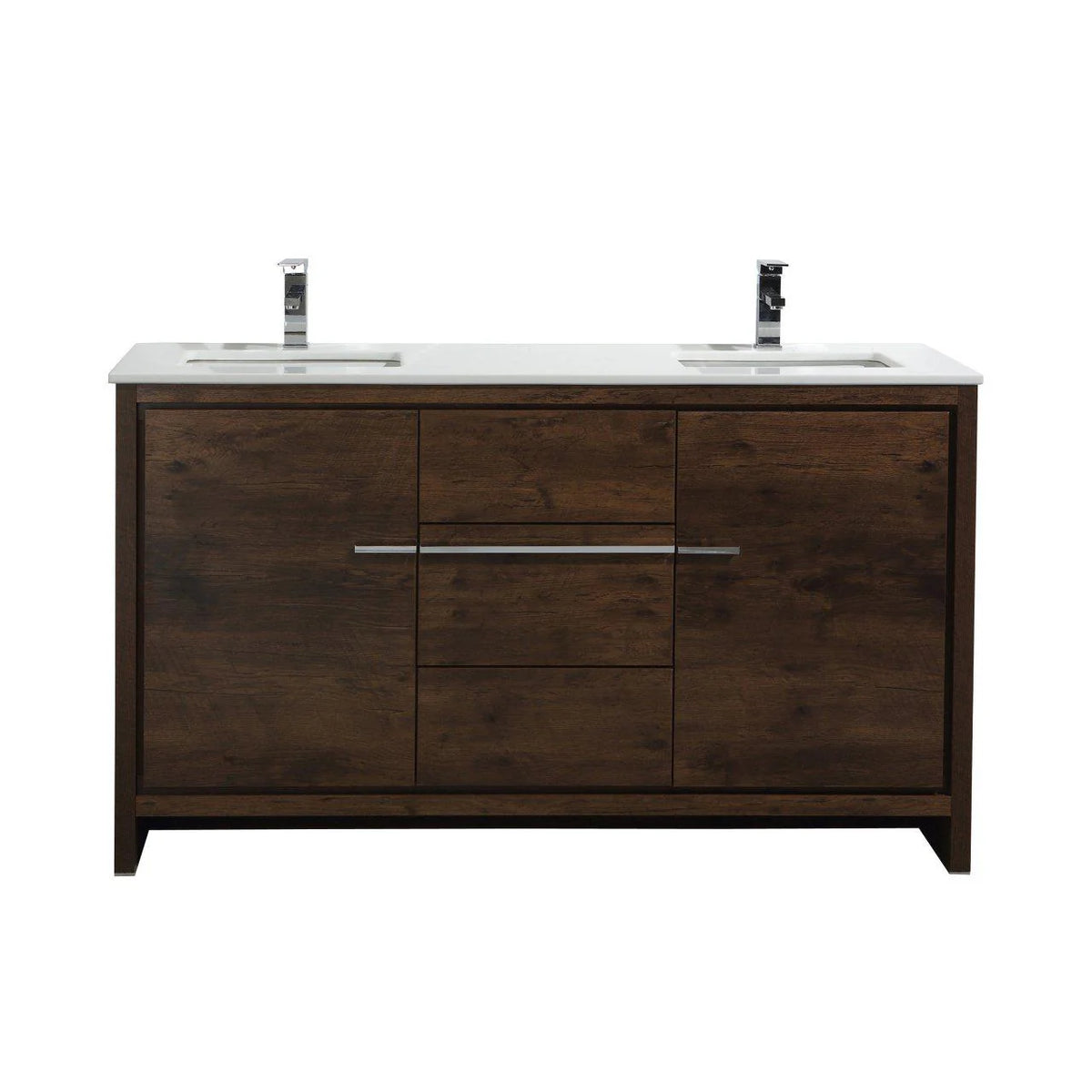 60 in. Double Sink Rose Wood Bathroom Vanity with White Quartz Counter-Top O198