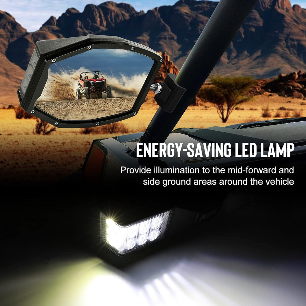 Aluminium UTV Side Mirrors with LED Spot Lights, One Pair X631
