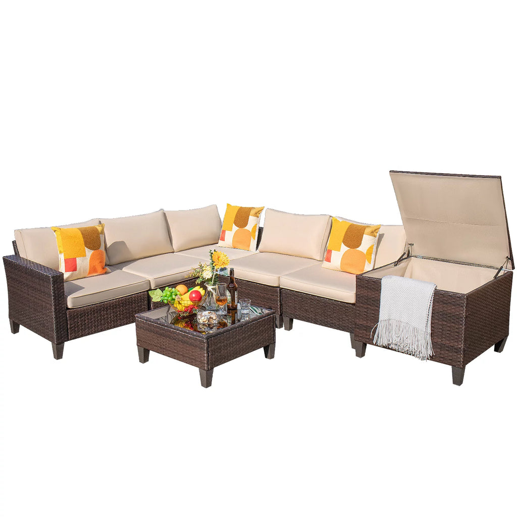 7 Pieces Wicker Rattan Sectional Sofa Set with Storage Box O4218