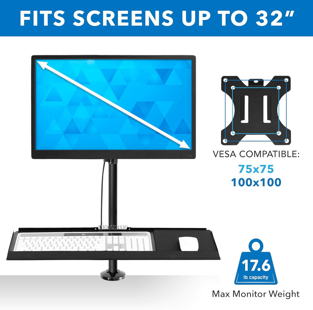 Black Height Adjustable Monitor Desk Mount with Keyboard Tray X952