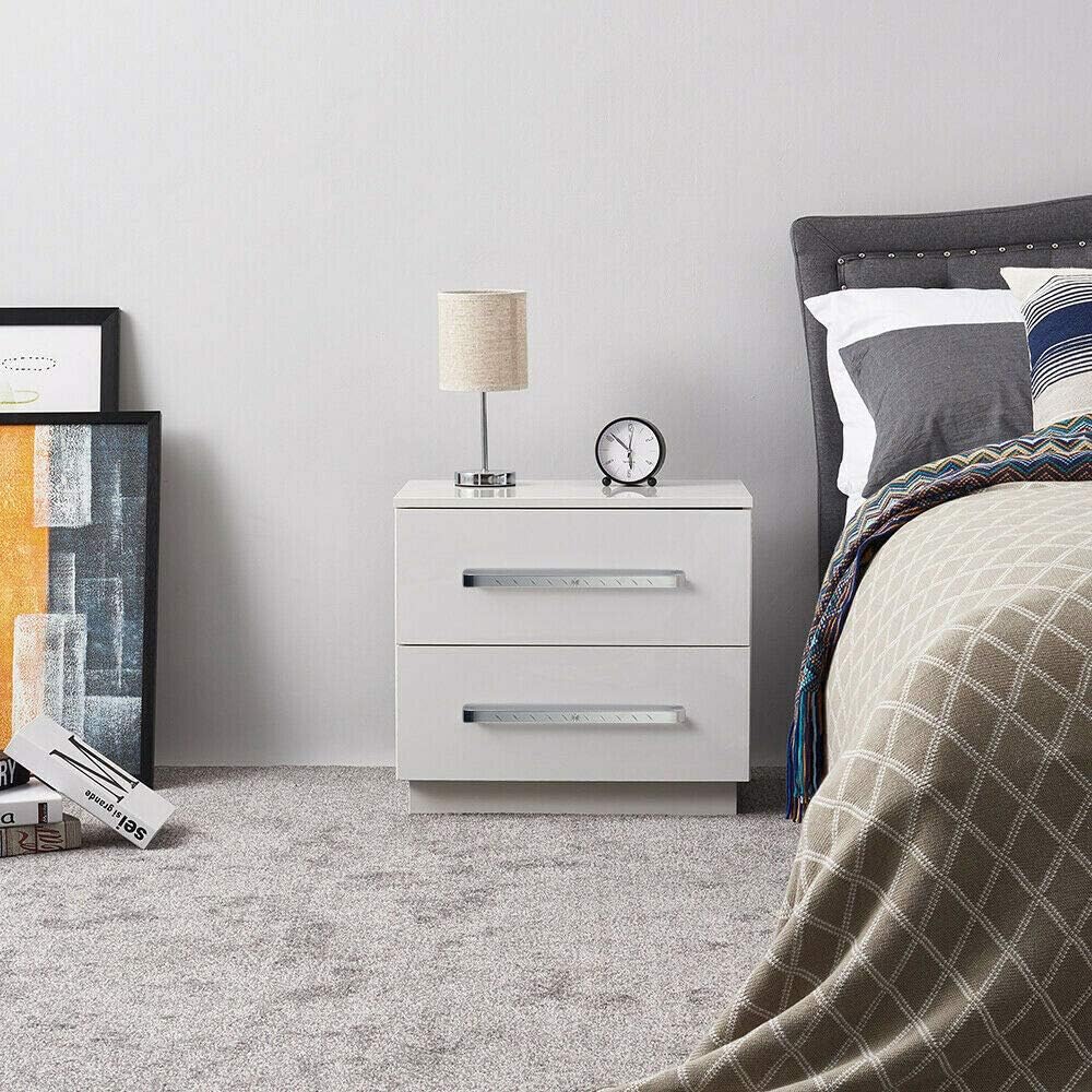 White 2 Drawer LED Nightstand V459