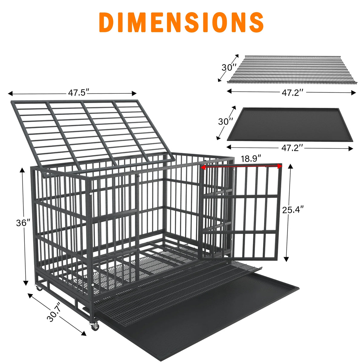 48/38 inch Heavy Duty Dog Crate Kennel with Removable Trays, Wheels and Double Door S3750