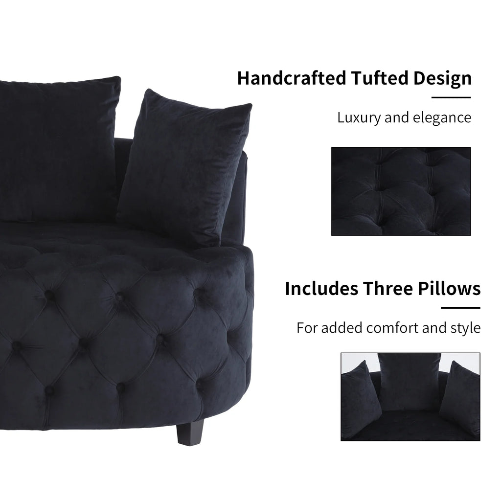 Black Velvet Tufted Round Accent Chair U4388