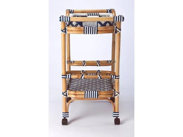 Blue White Rattan Bar Cart O350