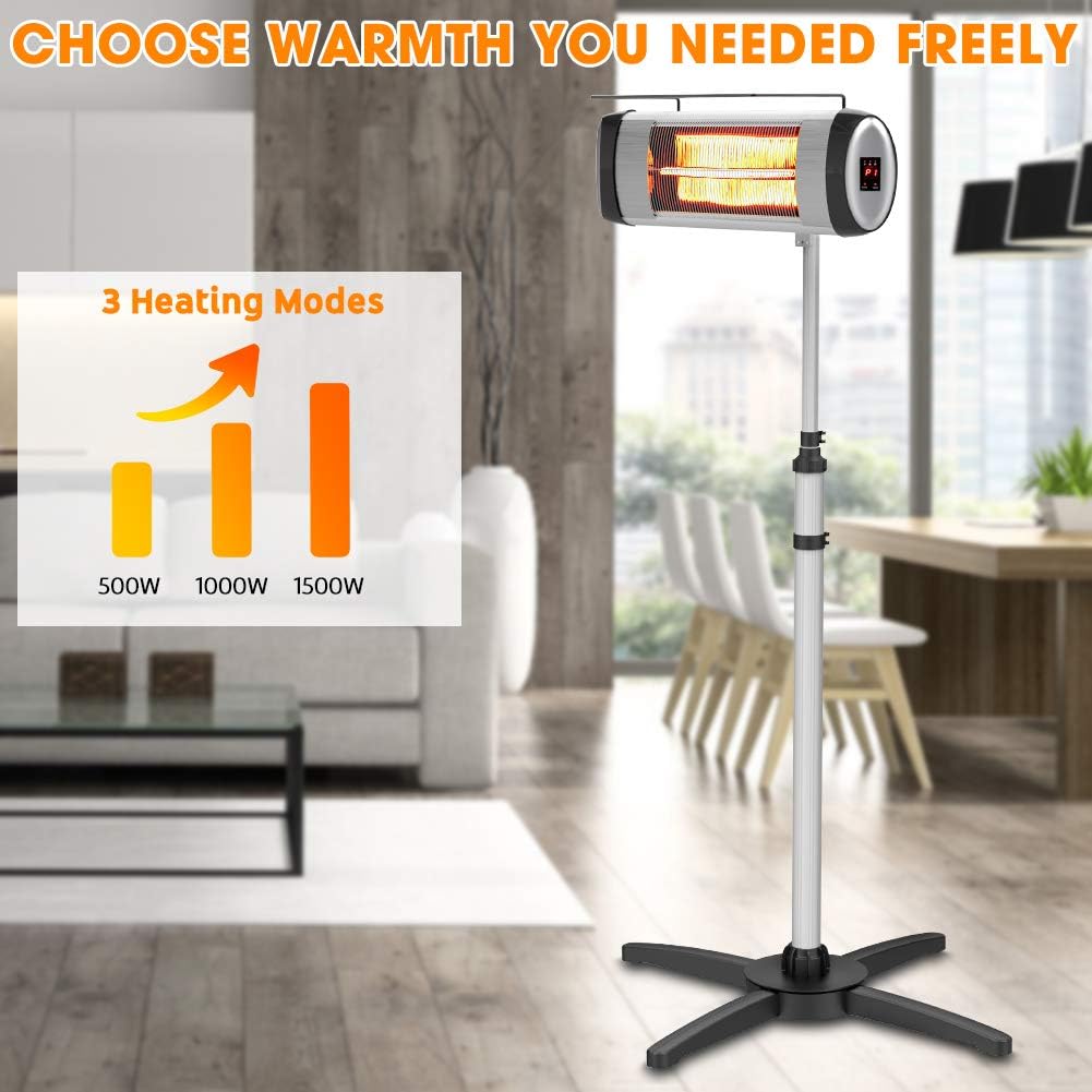 Electric Infrared Patio Heater, Freestanding with Remote Control and 24H Timer P12683