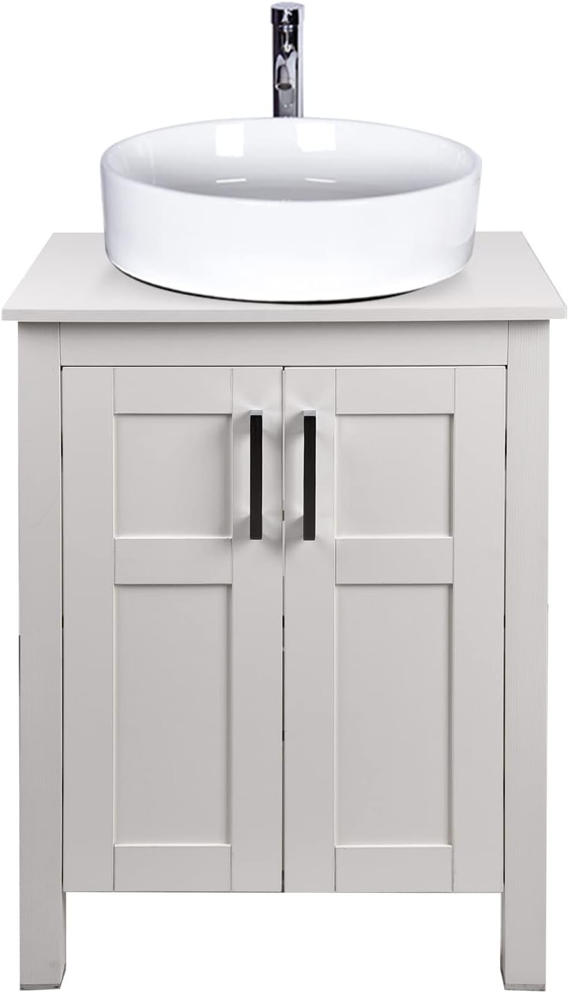 24 Inches White Single Bathroom Vanity Set with Top and 2-Door Cabinet M967727