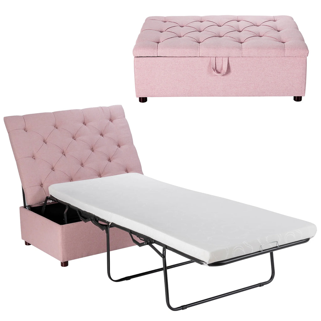 Folding Ottoman Sleeper Bed with Mattress Grey M4992