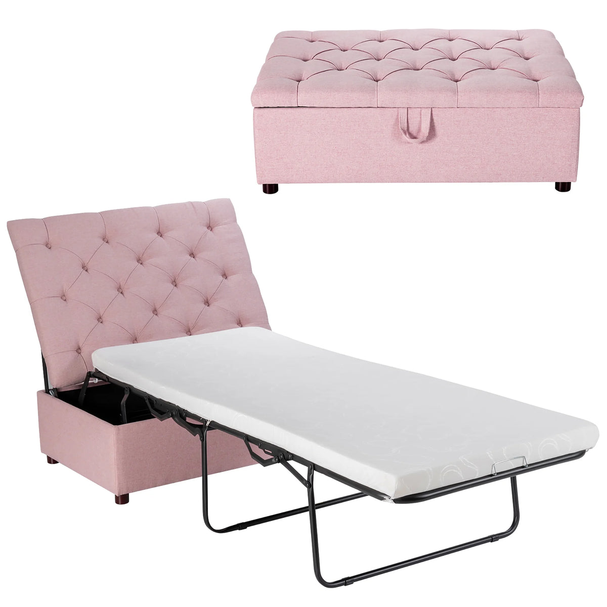 Folding Ottoman Sleeper Bed with Mattress Grey M4992