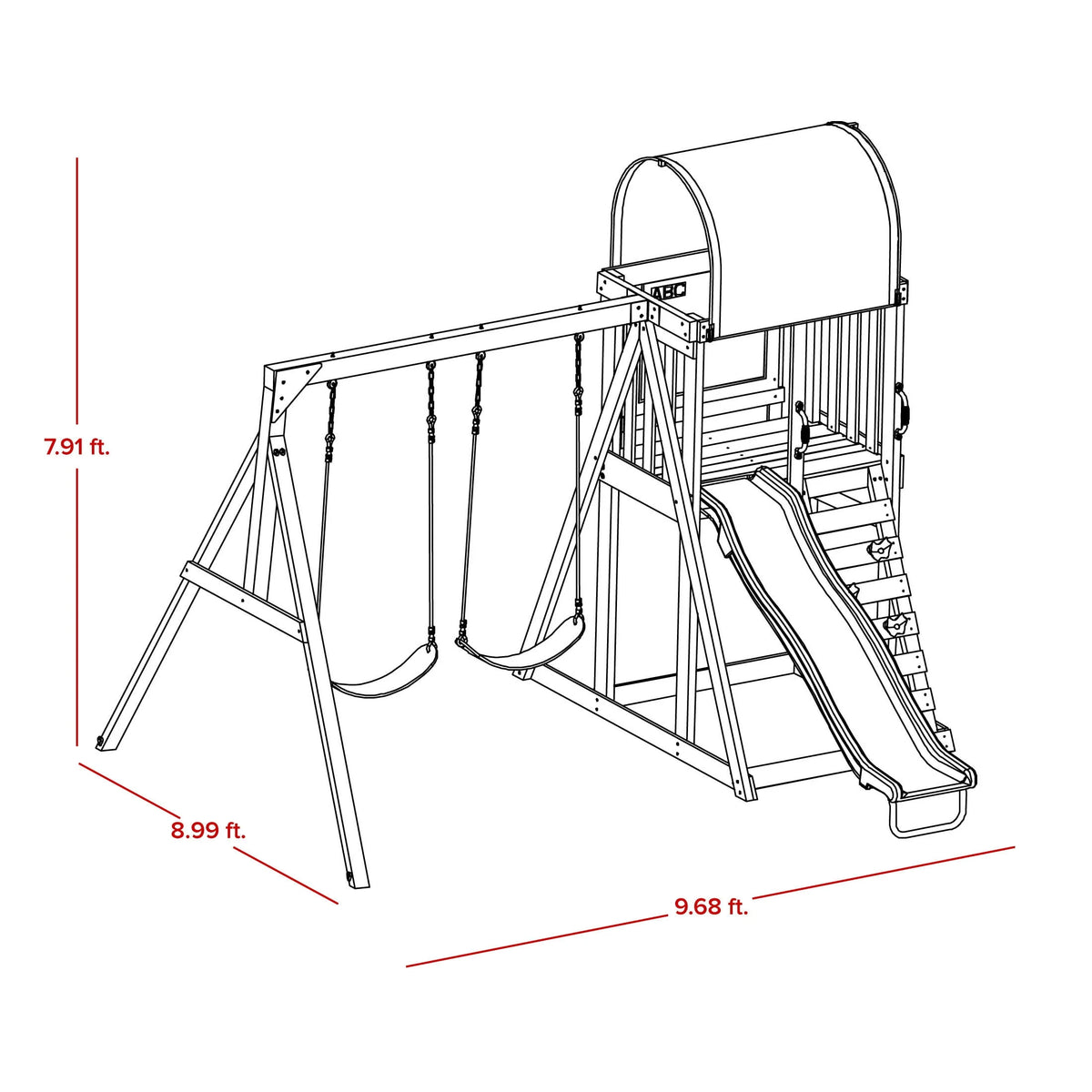 Wooden Swing Set with Double A-Frame and Slide N790489
