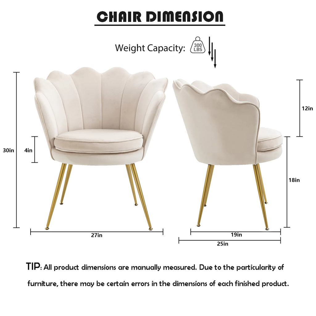 White Velvet Upholstered Arm Chair with Golden Metal Legs, Set of 2 B41342