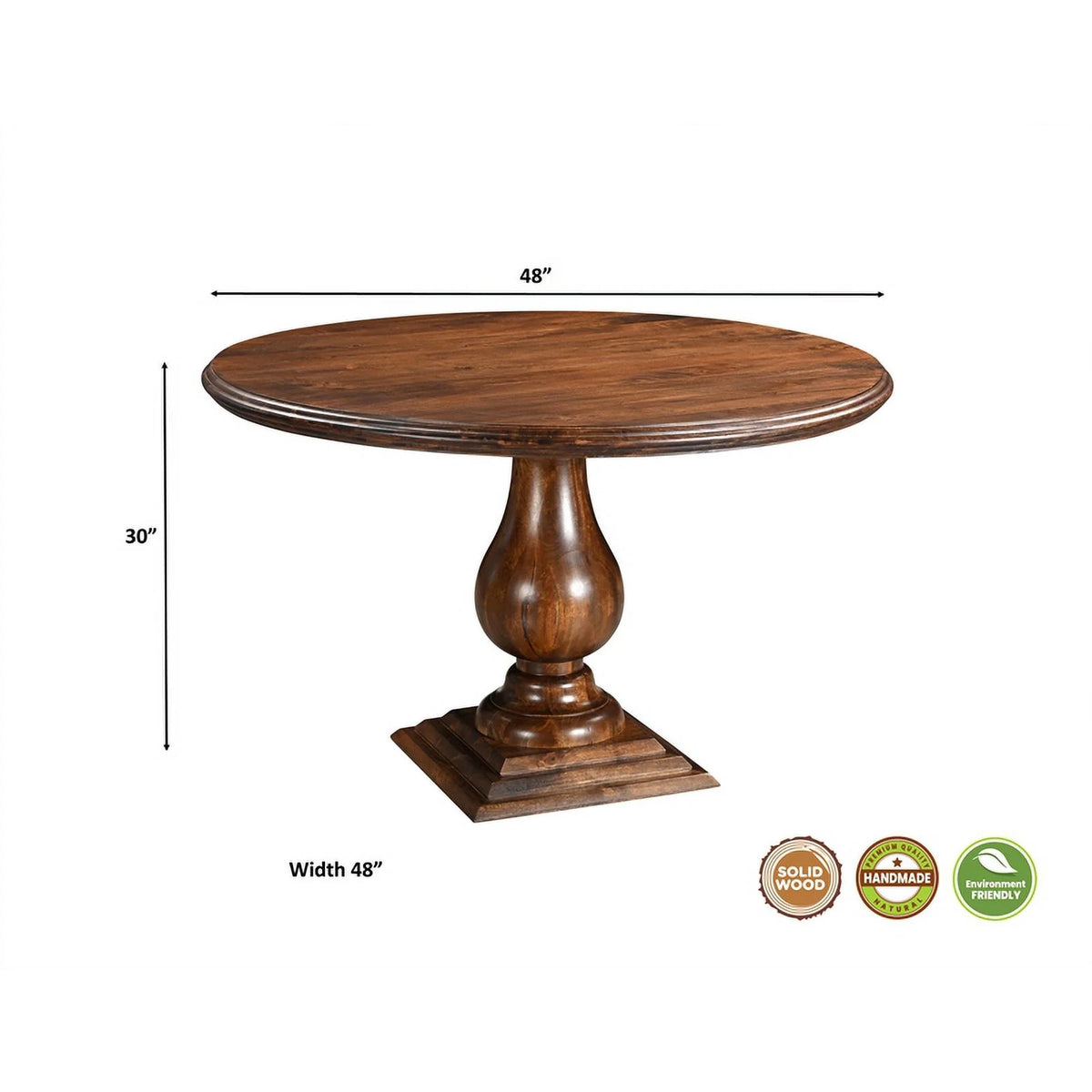 48" Round Solid Wood Pedestal Dining Table in Dark Brown P5915
