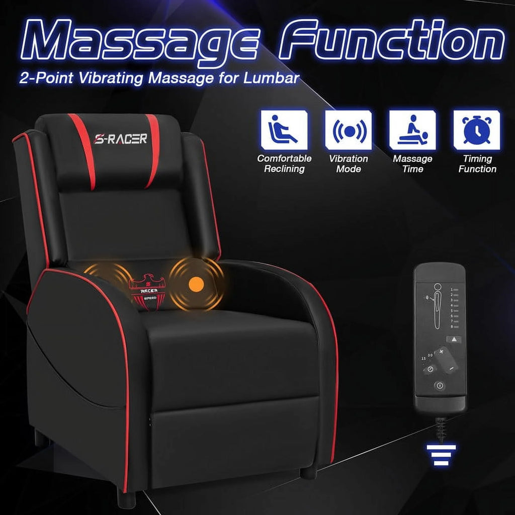 Red PU Leather Massage Gaming Recliner Chair I11923