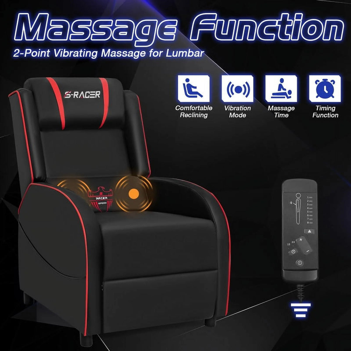 Red PU Leather Massage Gaming Recliner Chair I11923