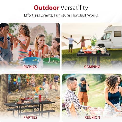 6 Foot Heavy-Duty Metal Picnic Table with Umbrella Hole Y918548
