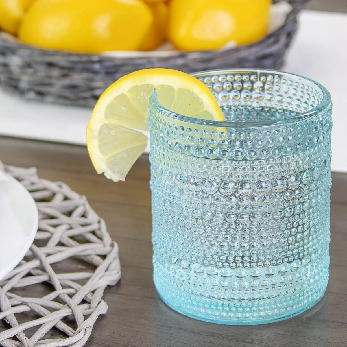 Blue 12oz 6pk Hobnail Drinking Glasses D62993