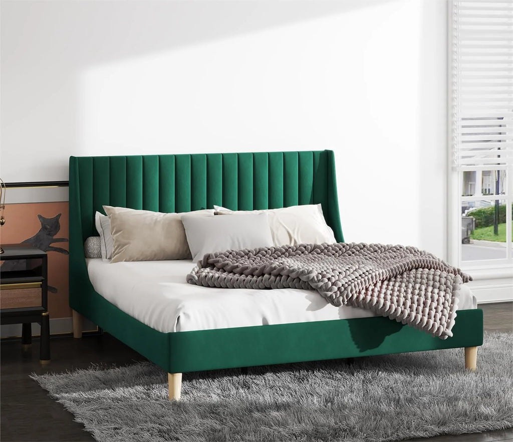 Queen Size Green Velvet Platform Bed Frame W294378
