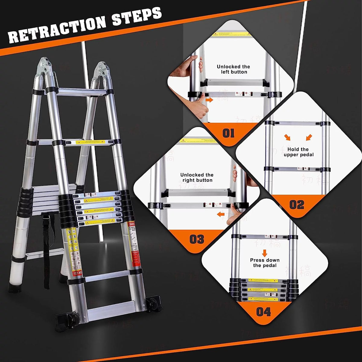 16.5FT Aluminum Telescoping Extension Ladder with Wheels 330lb Capacity Y703