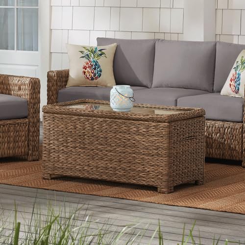 Brown Wicker Patio Coffee Table with Storage D665108