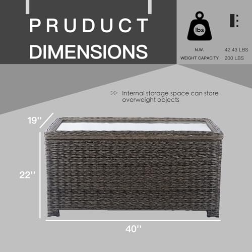 Brown Wicker Patio Coffee Table with Storage D665108