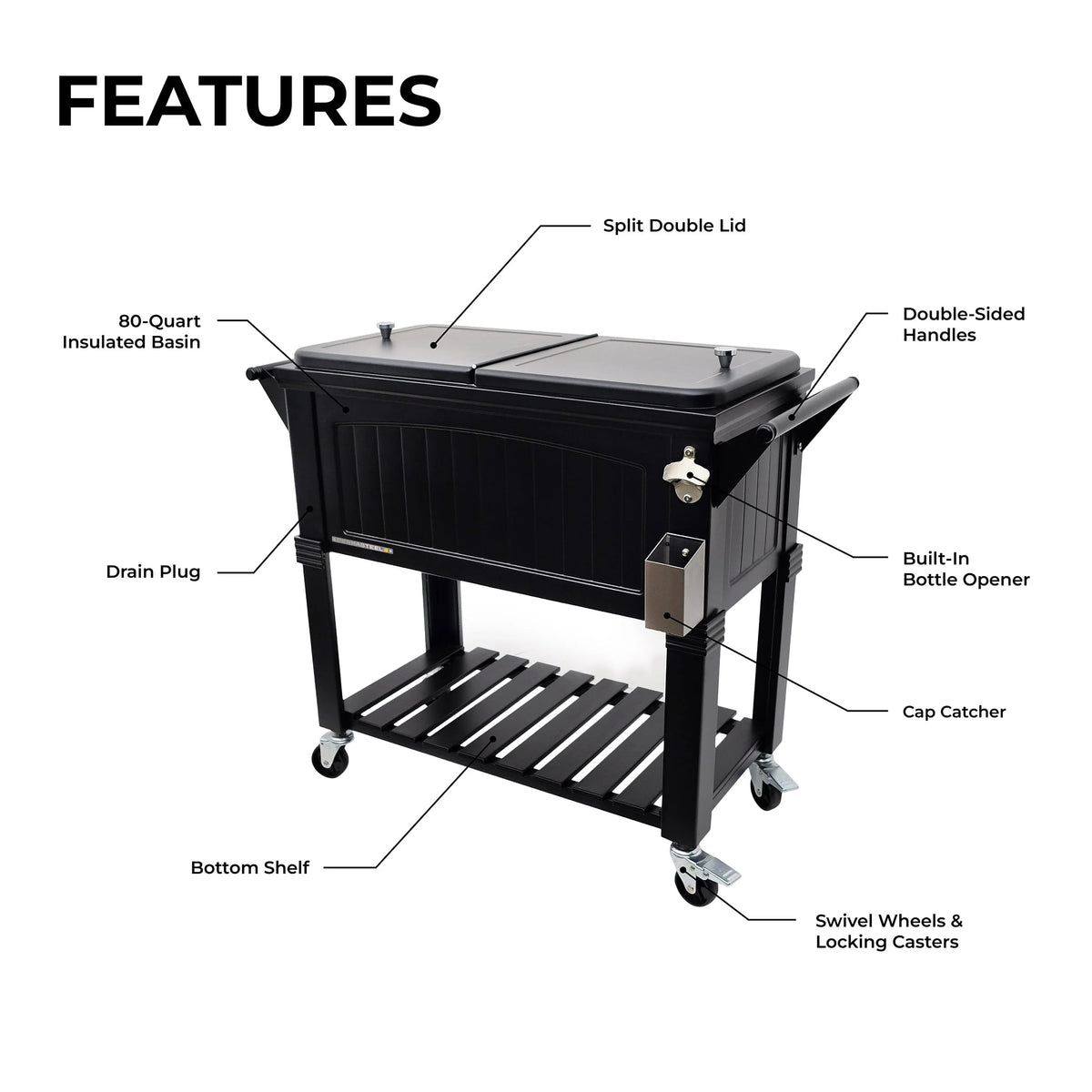 80-Qt Steel Patio Cooler on Wheels F948