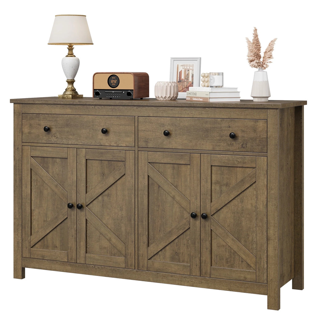 Brown 4-Door 2-Drawer Wood Buffet Cabinet V89493