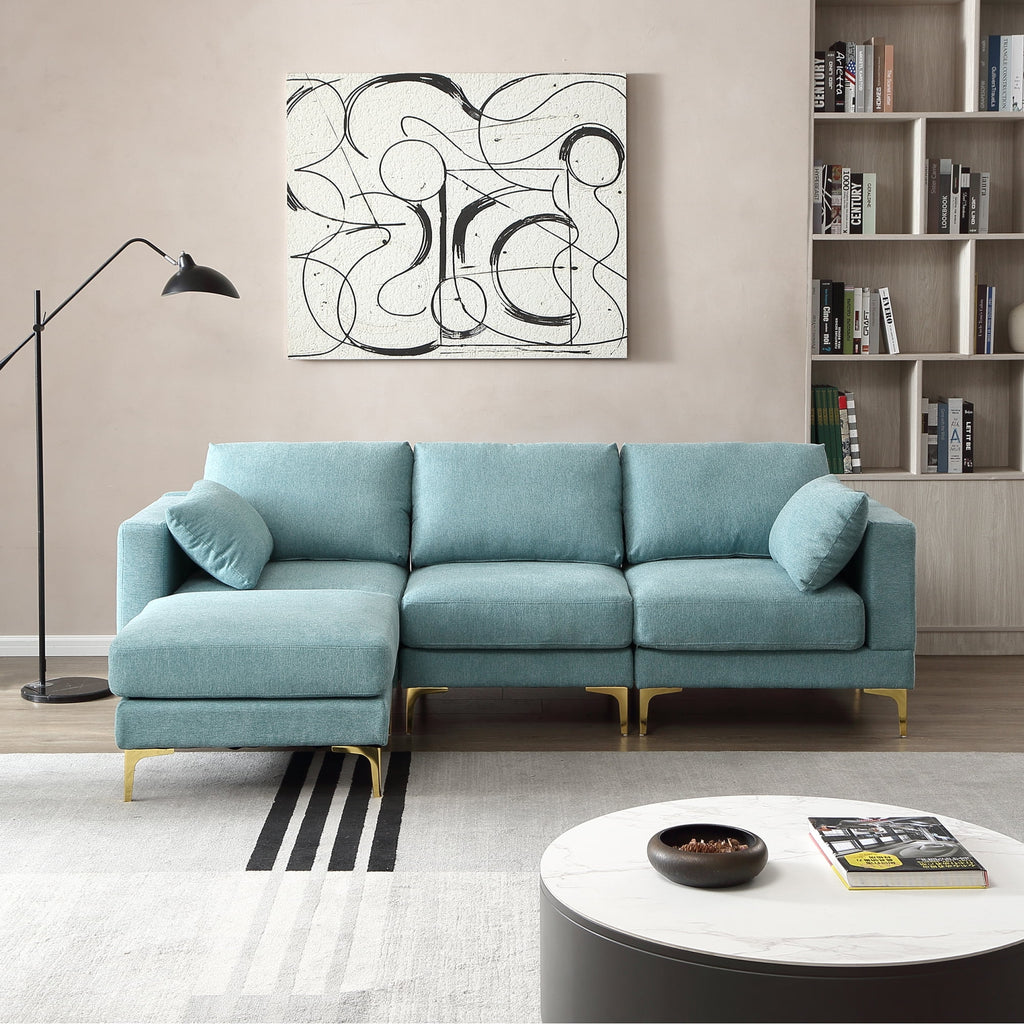 L Shape Turquoise Fabric Couch X28850