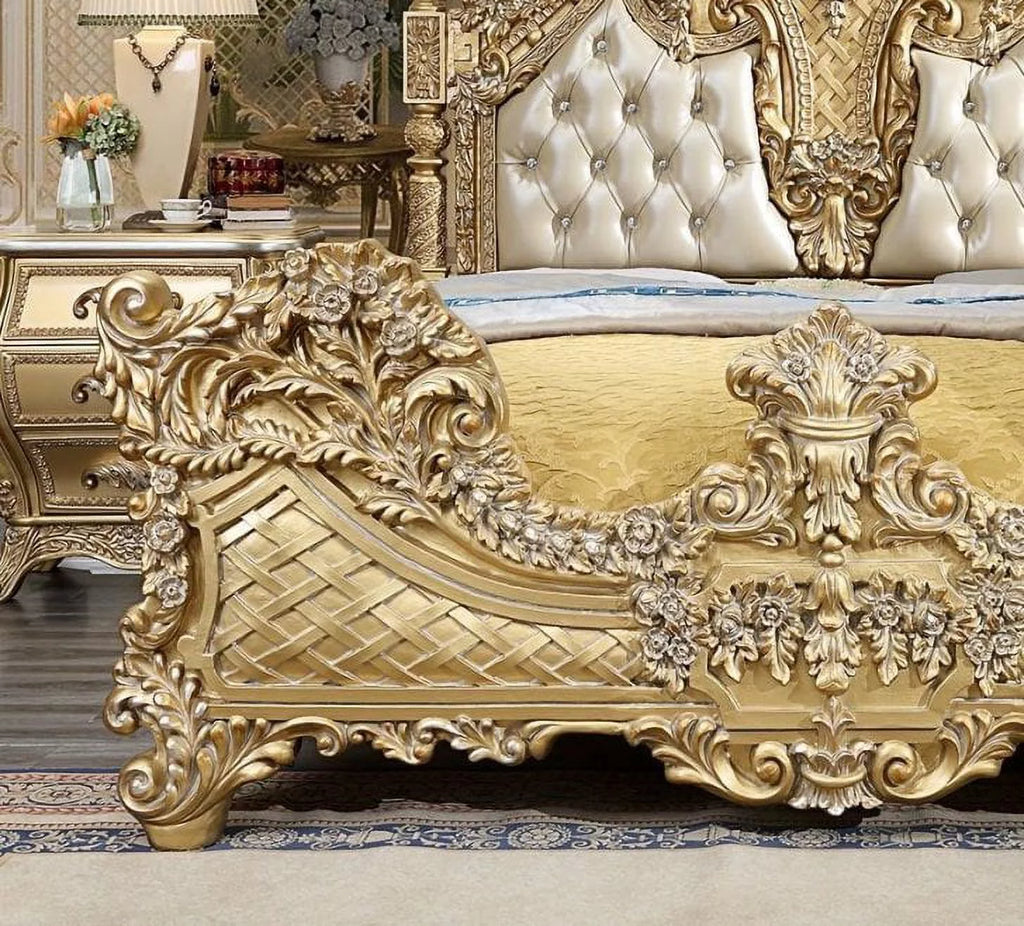 Antique Gold Faux Leather Bed C972425